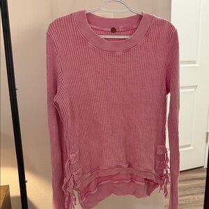 Pink Waffle Knit Long Sleeve Top